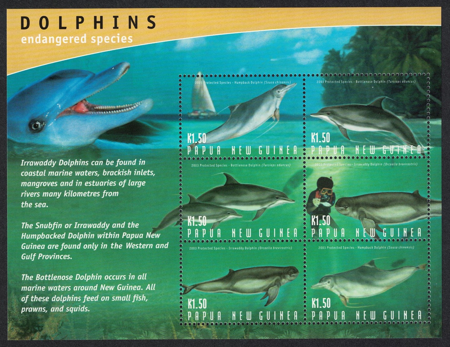 Papua New Guinea Dolphins Protected Species MS 2003 MNH SG#MS1000 Sc#1098