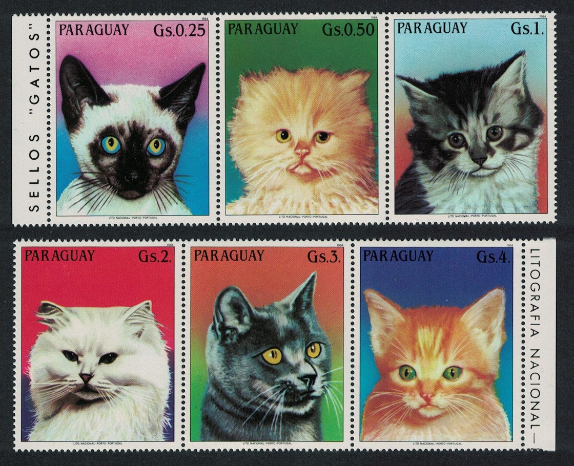 Paraguay Cats Kittens 6v 2 strips 1984 MNH MI#3811-3816 Sc#2132