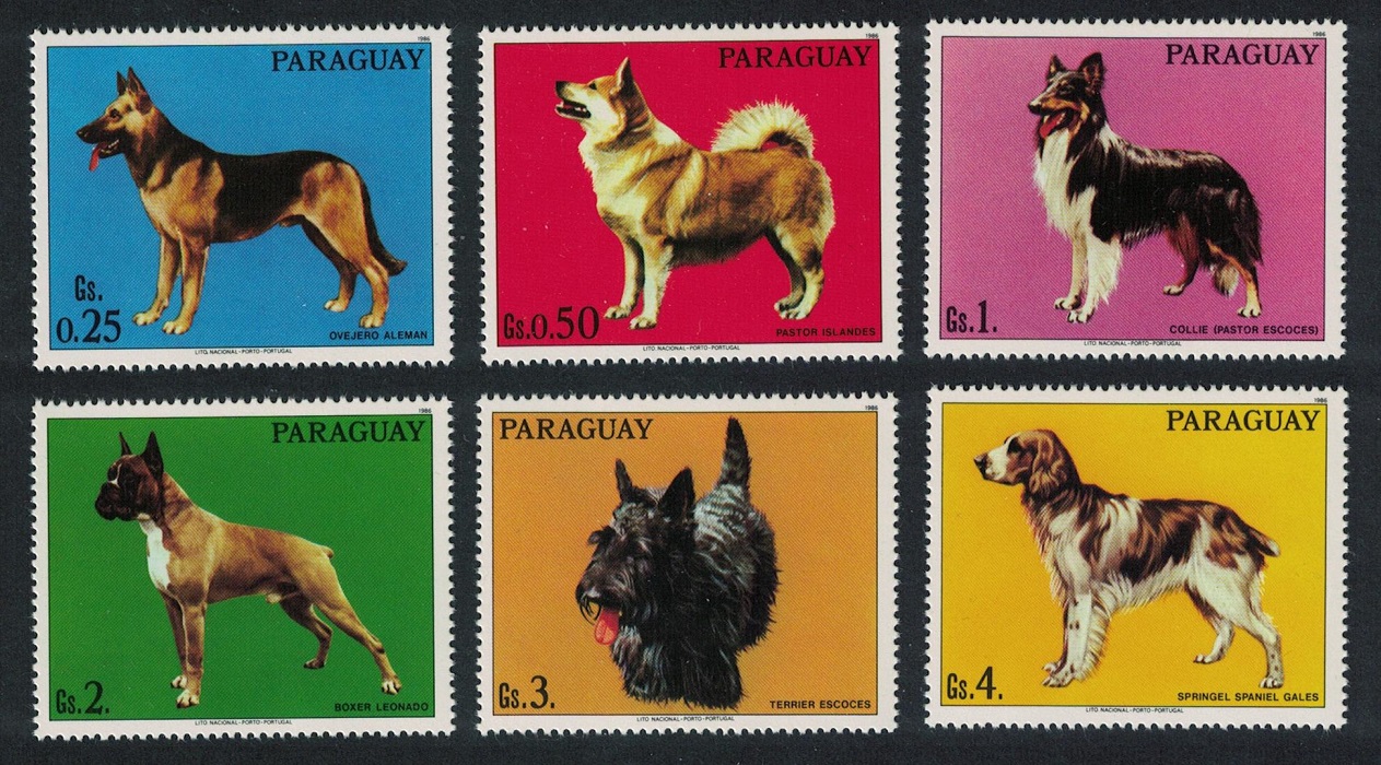 Paraguay Dogs 6v Shepherd Collie Terrier Spaniel 1986 MNH MI#4012-4017 Sc#2181