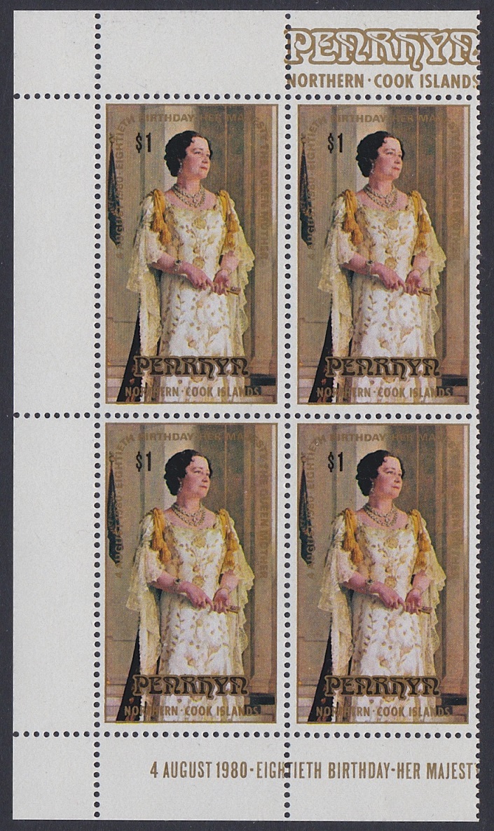 Penrhyn Island 80th Birthday of The Queen Mother Block of 4 1980 MNH SG#150 Sc#117