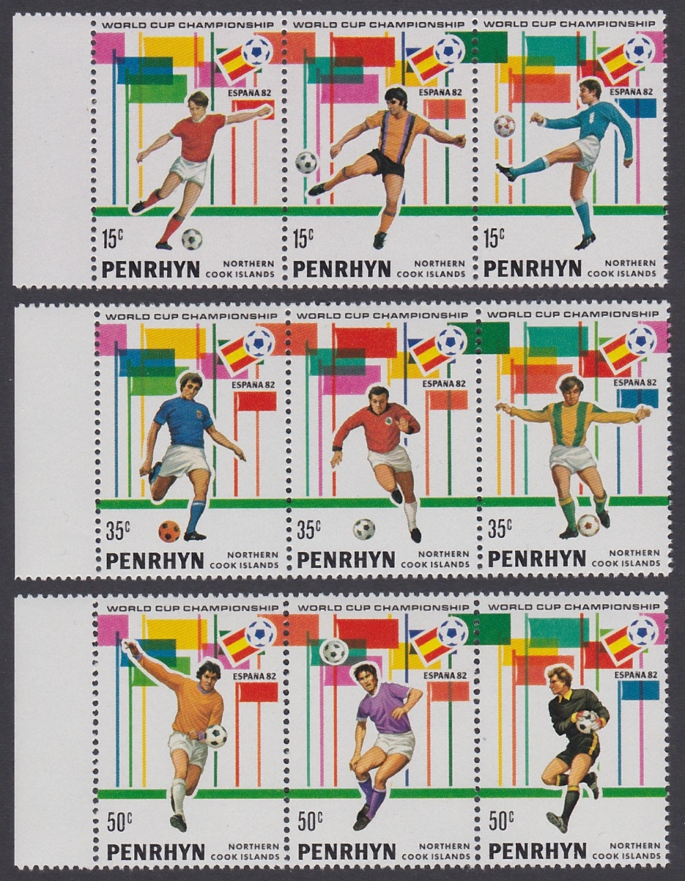 Penrhyn Island World Football Championship Spain 3 strips 1981 MNH SG#235-243 Sc#181-183