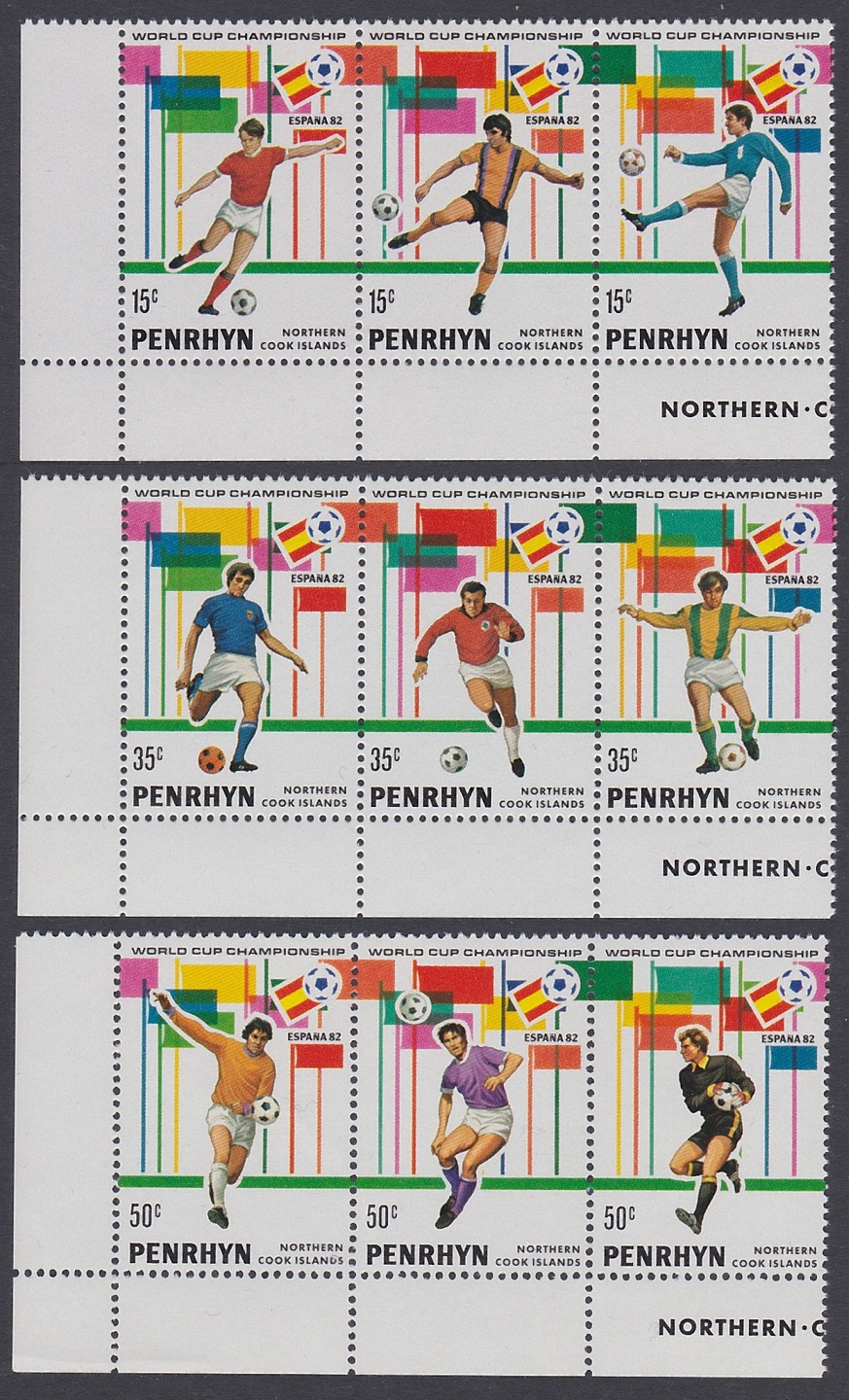 Penrhyn Island World Football Championship Spain 3 Corner strips 1981 MNH SG#235-243 Sc#181-183