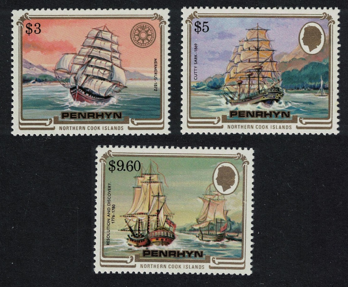 Penrhyn Island Mermerus Cutty Sark Resolution Discovery Ships 3v 1984 MNH SG#353-355 Sc#284-286