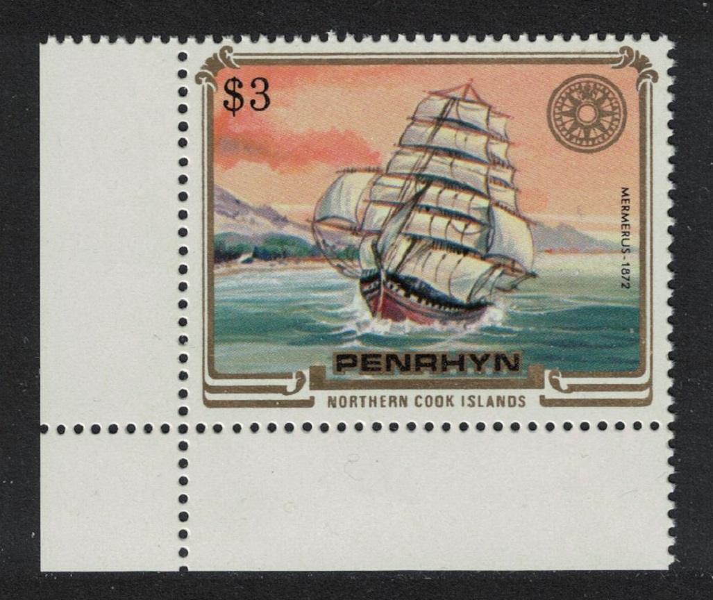 Penrhyn Island &#39;Mermerus&#39; Ship $3 Corner 1984 MNH SG#353 Sc#284