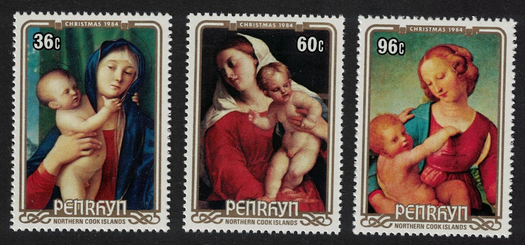 Penrhyn Island &#39;Virgin and Child&#39; Paintings by Bellini Raphael 1984 MNH SG#367=370