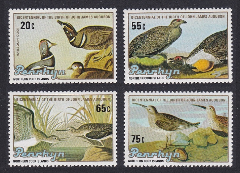 Penrhyn Island Duck Grouse Sandpiper Dunlin Birds Audubon 4v 1985 MNH SG#373-376