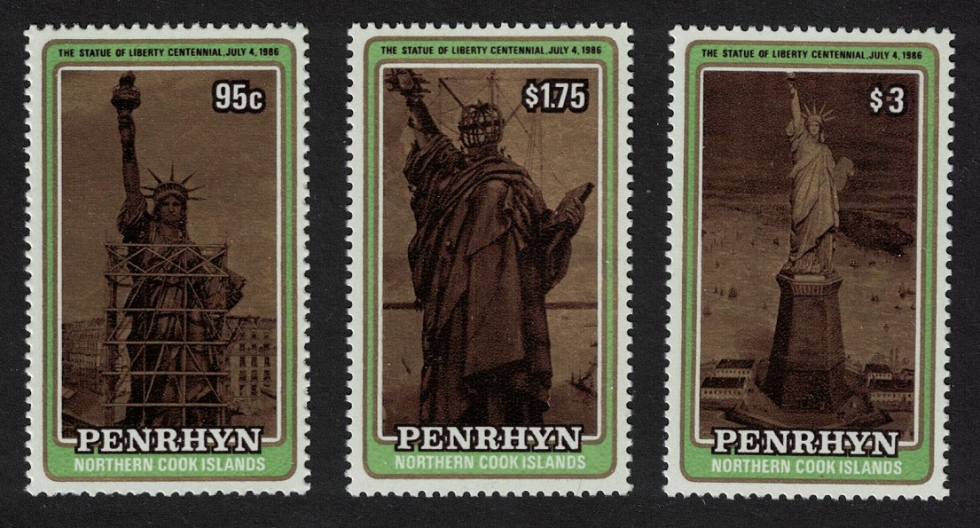 Penrhyn Island Centenary of Statue of Liberty 3v 1986 MNH SG#397-399