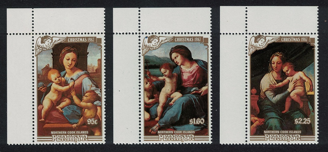 Penrhyn Island Paintings by Raphael Christmas 3v Corners 1987 MNH SG#415-417 Sc#354-356