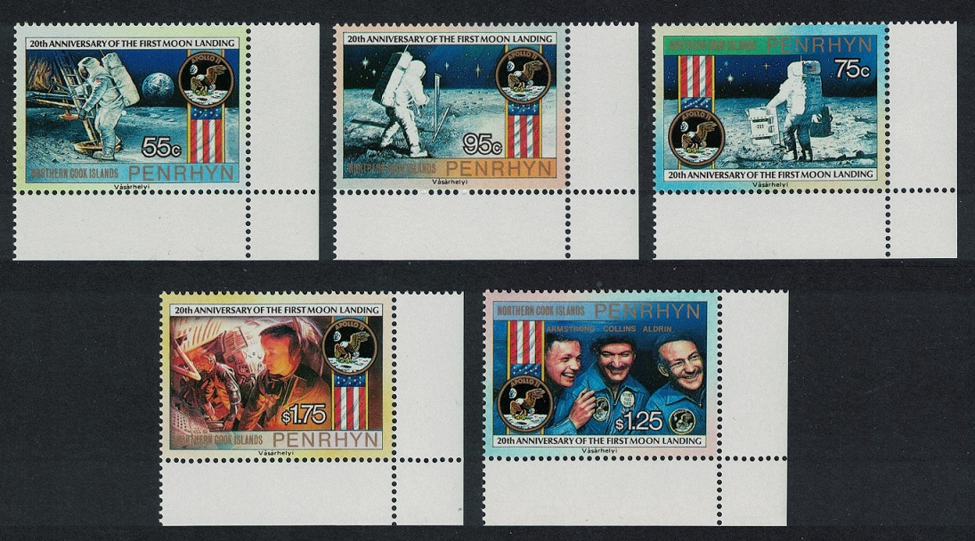 Penrhyn Island First Manned Moon Landing Space 5v Corners 1989 MNH SG#435-439