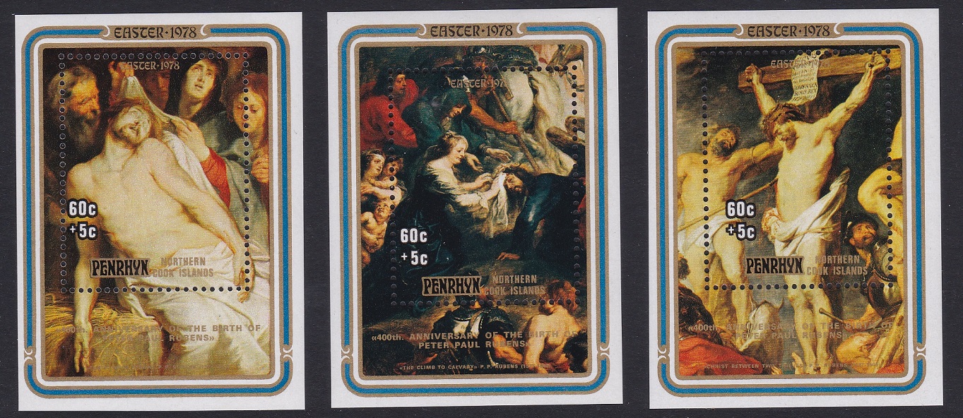 Penrhyn Island 400th Birthday Anniversary of Rubens 3 MSs 1978 MNH SG#MS120 Sc#B1-B3