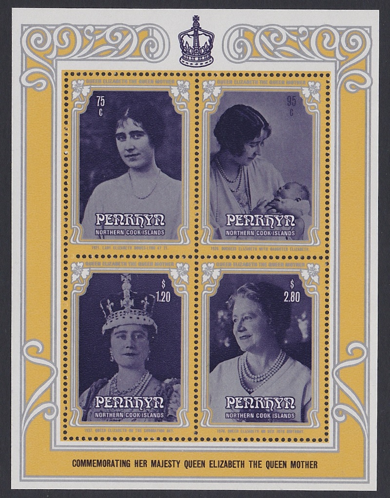 Penrhyn Island 86th Birthday of Queen Mother MS 1986 MNH SG#MS403 Sc#322a