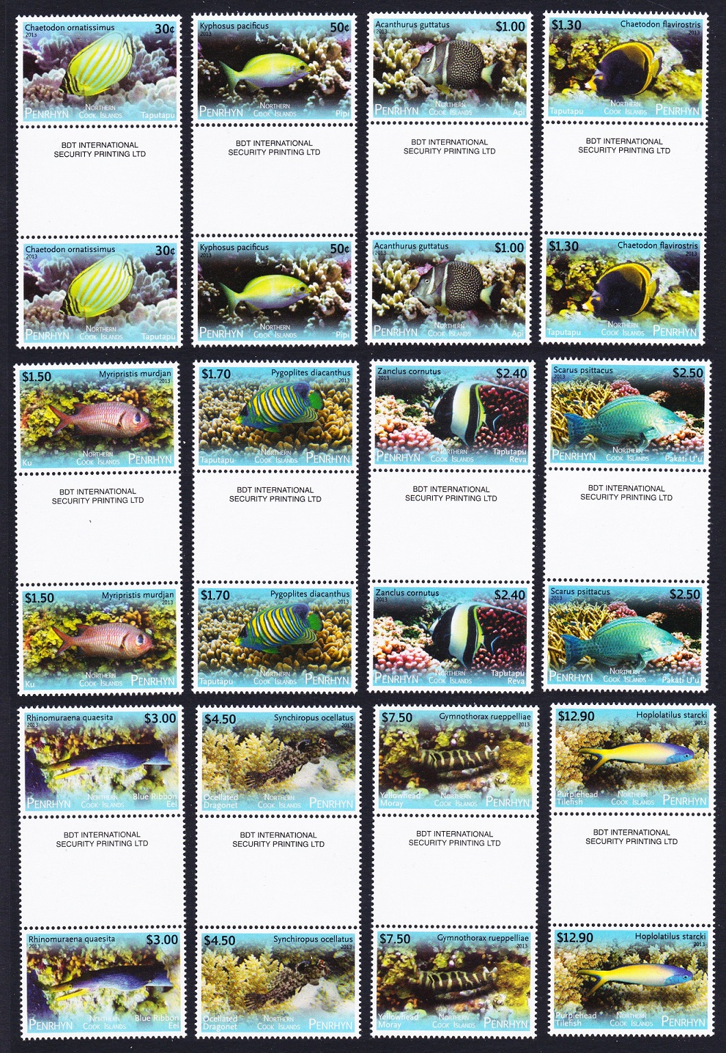 Penrhyn Island Fish Definitives Part 2 12v Gutter Pairs 2013 MNH SG#626-637 Sc#521-532