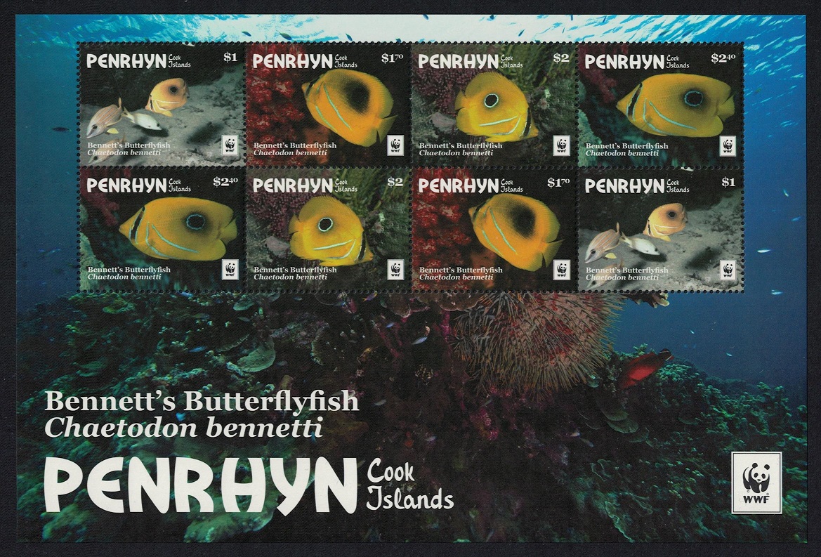 Penrhyn Island WWF Bennett&#39;s Butterflyfish MS 2017 MNH SG#MS689 MI#829-832KB