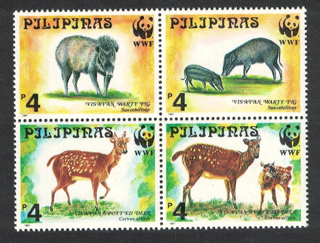 Philippines WWF Spotted Deer and Warty Pig 4v Block of 4 1997 MNH SG#2992-2995 MI#2814-2817 Sc#2476-2479