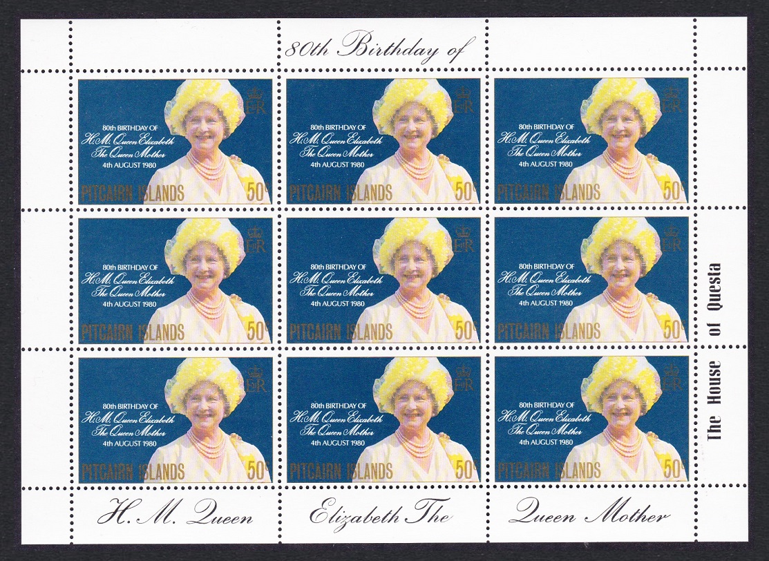 Pitcairn Islands Queen Elizabeth the Queen Mother Sheetlet of 9v 1980 MNH SG#206 Sc#193