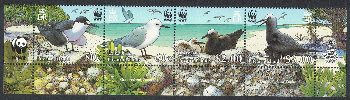 Pitcairn Islands WWF Tern Noddy Seabirds Strip of 4v WWF Logo 2007 MNH SG#724-727 MI#717-720 Sc#647a-d