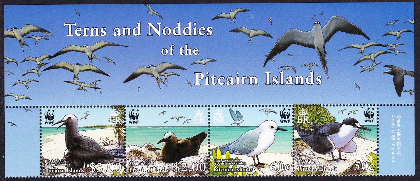 Pitcairn Islands WWF Seabirds Narrow Top Strip of 4v with names 2007 MNH SG#724-727 MI#717-720 Sc#647a-d