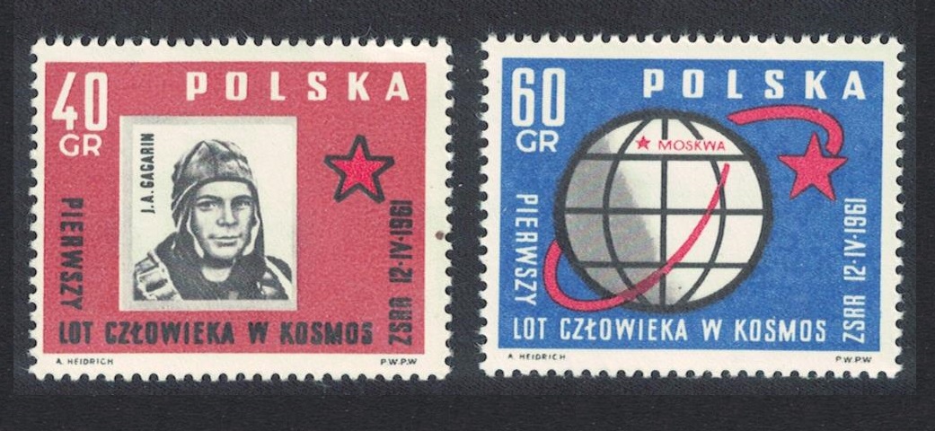 Poland Space Yuri Gagarin World&#39;s First Manned Flight 2v 1961 MNH SG#1221-1222 Sc#974-975