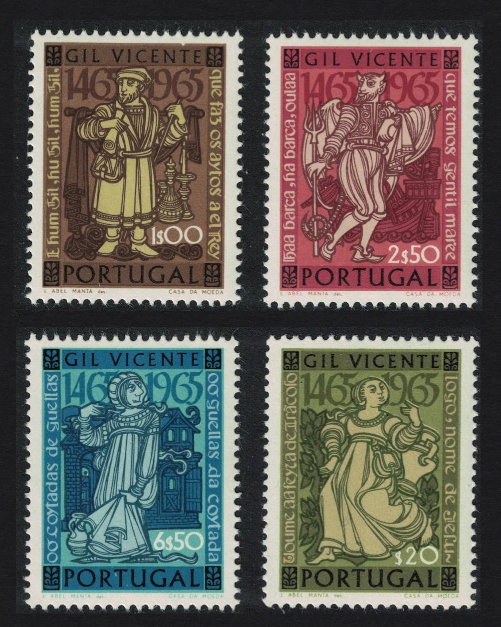 Portugal 500th Birth Anniversary of Gil Vicente poet and dramatist 4v 1965 MNH SG#1282-1285