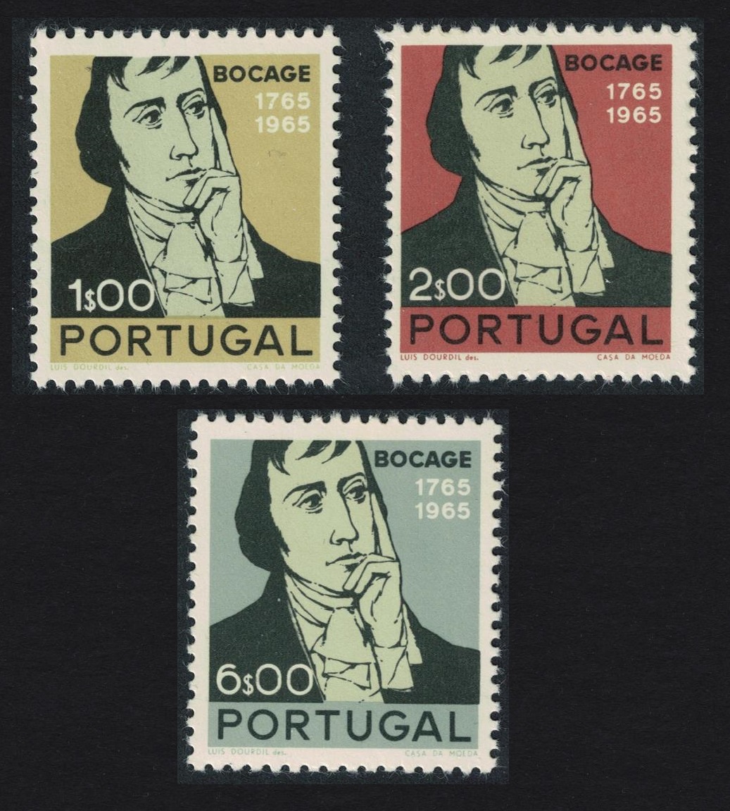 Portugal Birth Bicentenary 1965 of Manuel M B du Bocage poet 3v 1966 MNH SG#1309-1311