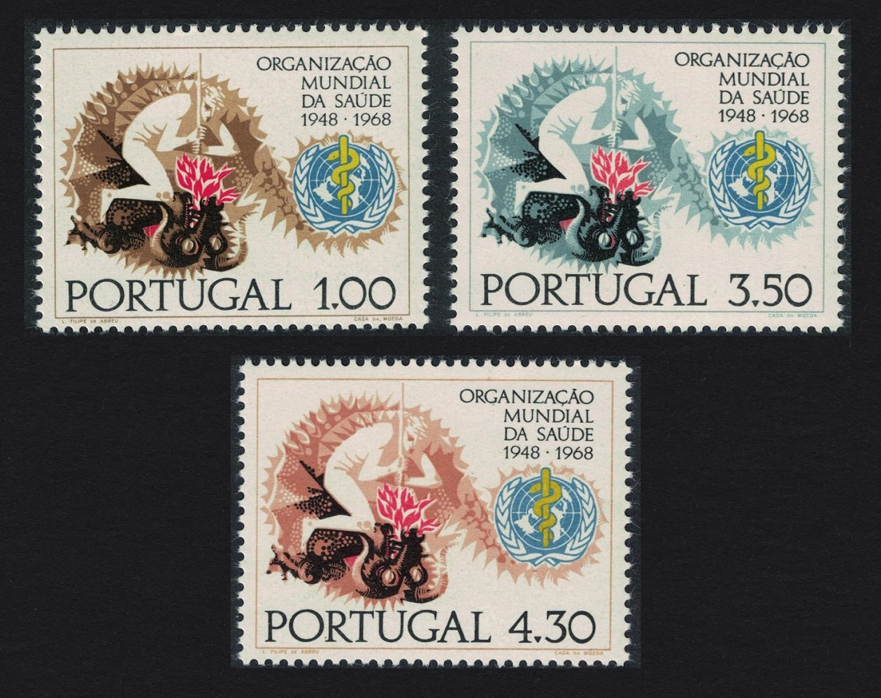 Portugal Medicine 20th Anniversary of WHO 3v 1968 MNH SG#1343-1345