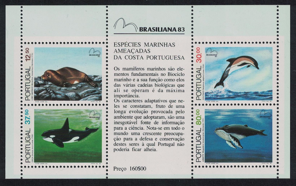 Portugal Whales Dolphins Monk Seal Brasiliana 83 MS 1983 MNH SG#MS1932