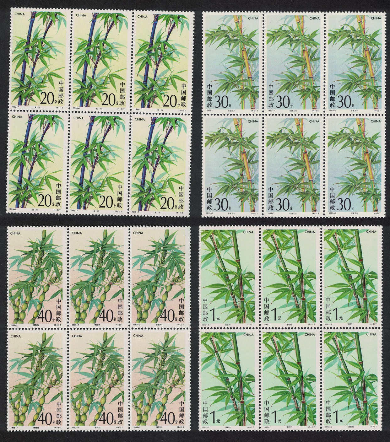 China Bamboo 4v Blocks of 6 1993 MNH SG#3849-3852 MI#2478-2481 Sc#2444-2447