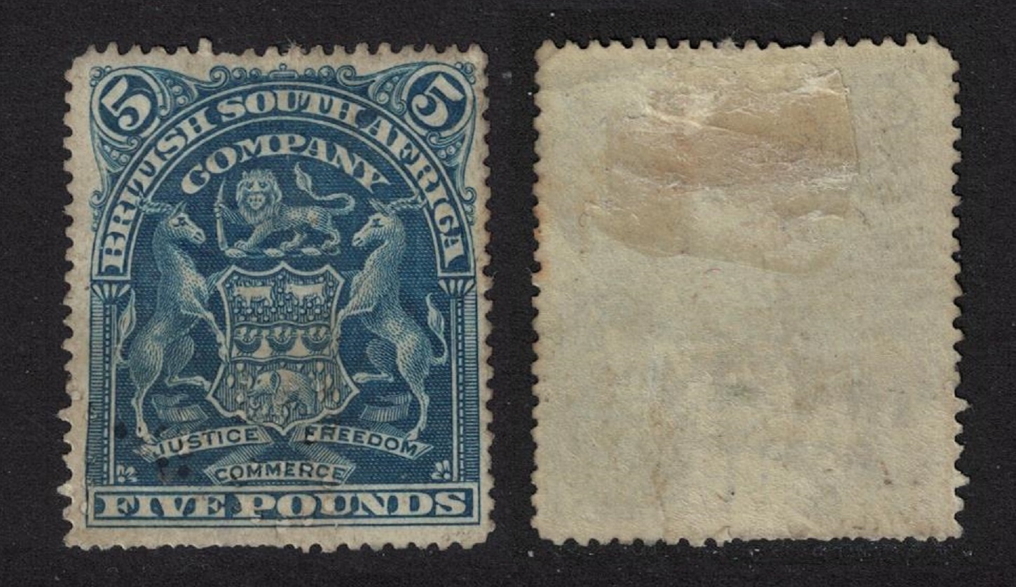 Rhodesia British South African Company 5 POUNDS RARR 1898 Canc SG#92