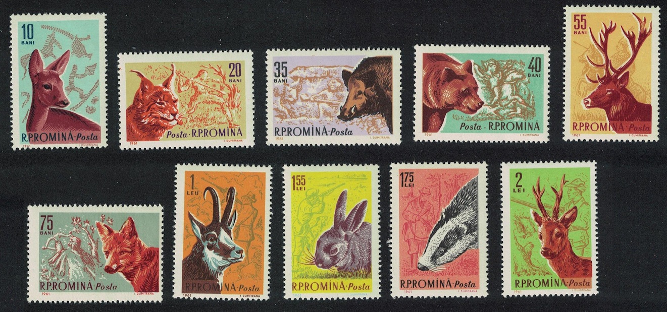 Romania Deer Lynx Boar Bear Fox Hare Badger Chamois Forest Animals 10v 1961 MNH SG#2852-2861