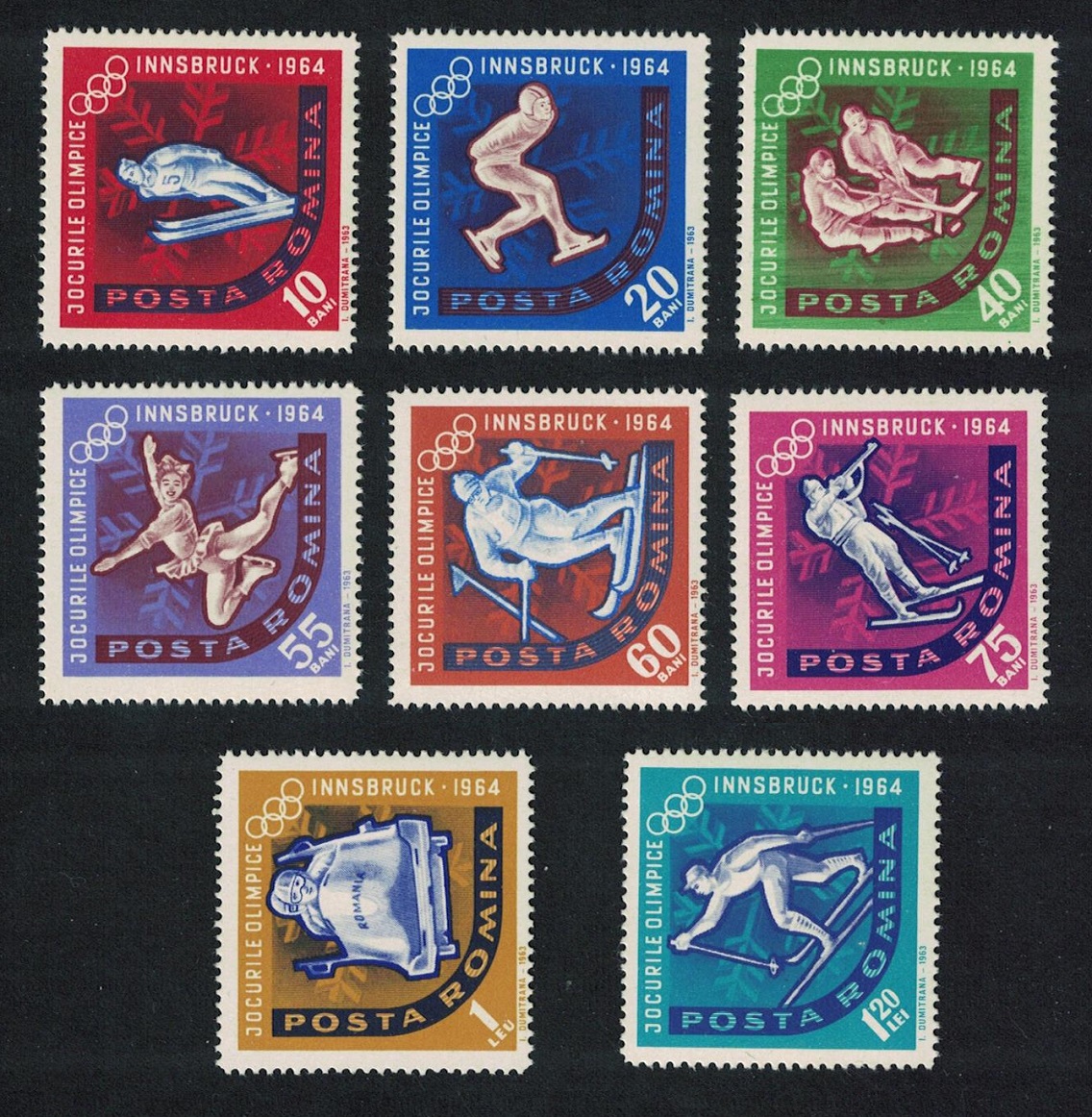 Romania Winter Olympic Games Innsbruck 8v 1963 MNH SG#3061-3068 Sc#1597-1604