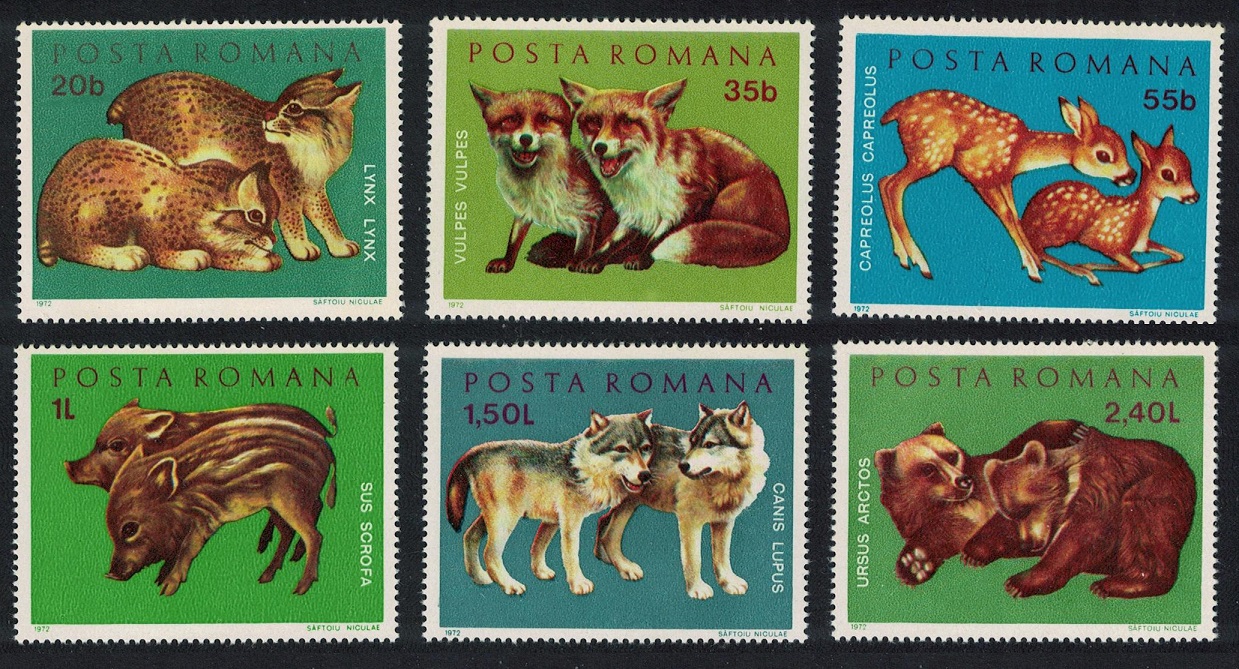 Romania Piglets Fawns Kittens Fox Wolf Bear Cubs 6v 1972 MNH SG#3885-3890 MI#3005-3010