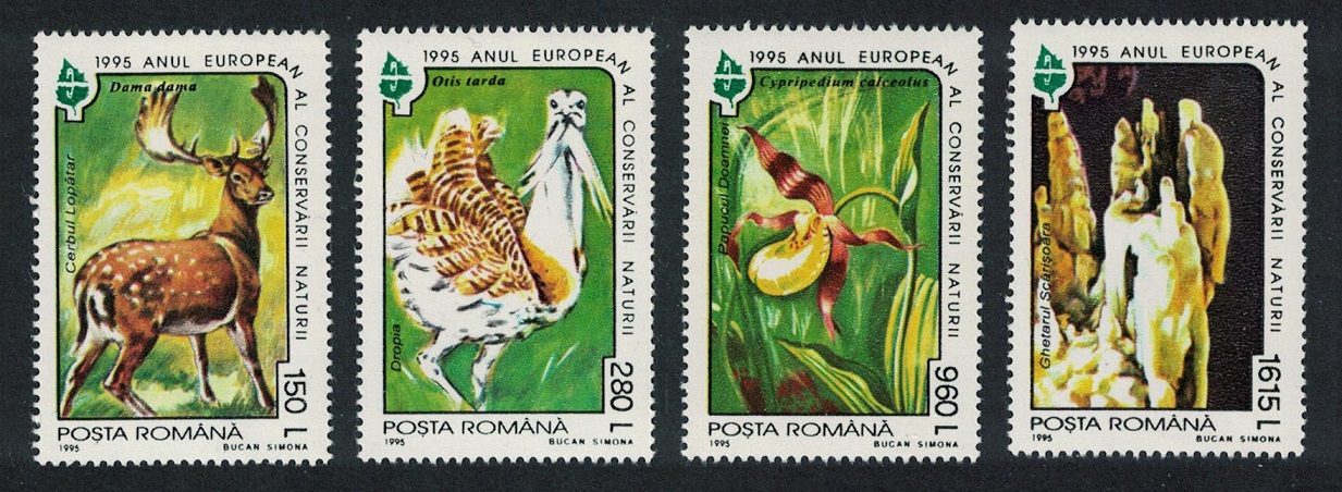 Romania Bustard Bird Deer Orchid Stalagmite Fauna Animals 4v 1995 MNH SG#5741-5744