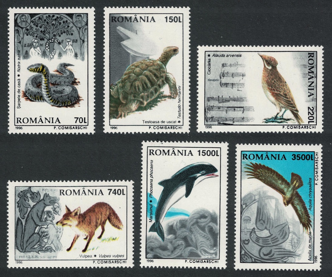 Romania Skylark Eagle Birds Snake Tortoise Fox Dolphin Fauna 6v 1996 MNH SG#5842-5847