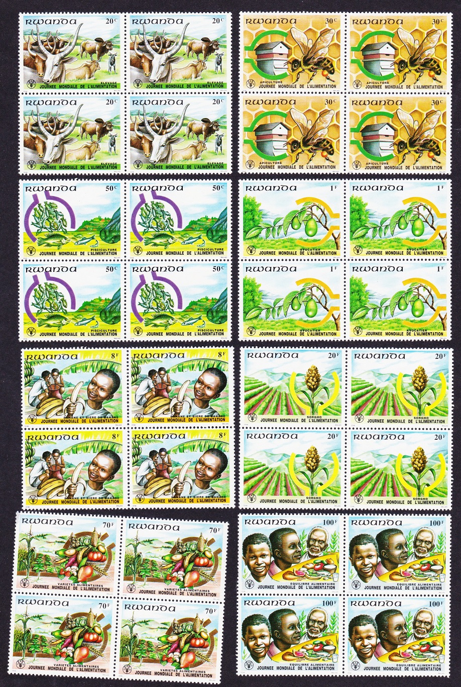 Rwanda Bees Cattle World Food Day 8v Blocks of 4 1982 MNH SG#1089-1096 Sc#1075-1082