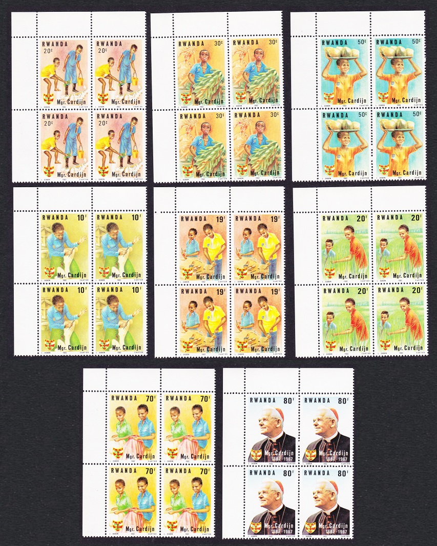 Rwanda Birth Centenary of Cardinal Cardijan 8v T1 Corner Blocks of 4 1983 MNH SG#1161-1168 Sc#1150-1157