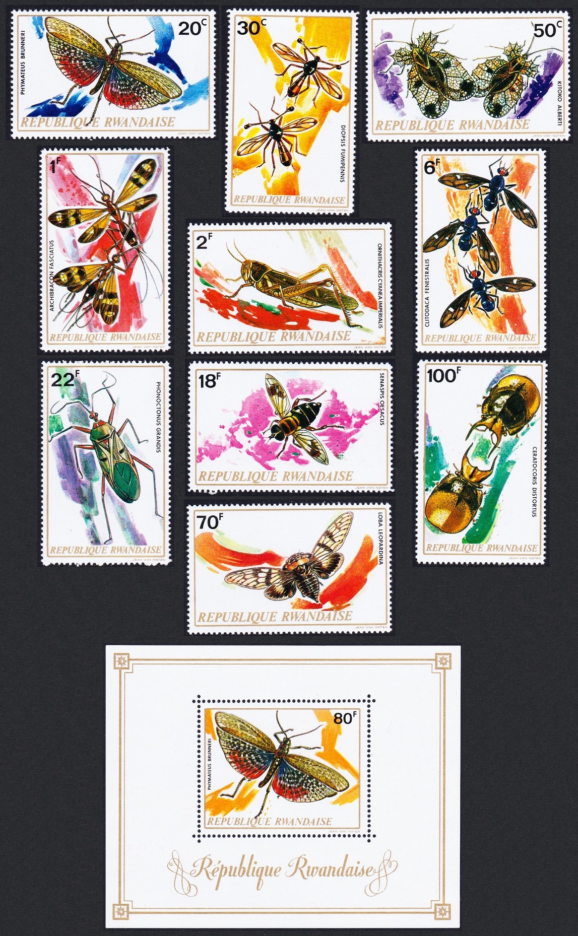 Rwanda Insects 10v+MS 1973 MNH SG#507-MS517 Sc#495-505