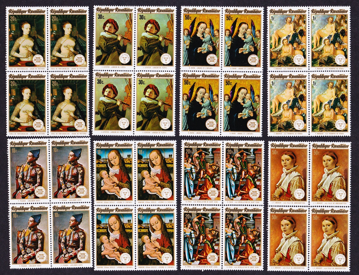 Rwanda Paintings Picasso David Boucher 8v Blocks of 4 1974 MNH SG#609-616 Sc#594-601