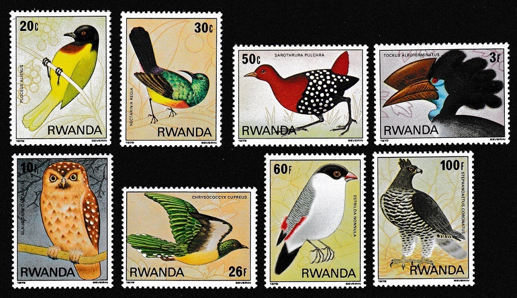 Rwanda Weaver Crake Hornbill Owl Cuckoo Waxbill Eagle Birds 8v 1980 MNH SG#956-963