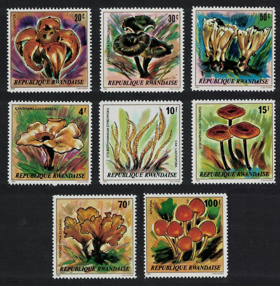 Rwanda Fungi Mushrooms 8v 1980 MNH SG#988-995