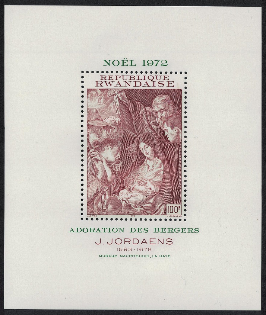 Rwanda &#39;Adoration of the Shepherds&#39; by Jordaens Christmas MS 1972 MNH SG#MS506 Sc#494