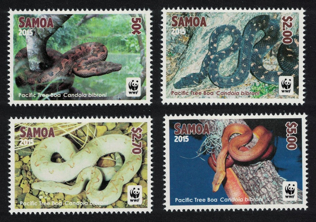 Samoa WWF Pacific Tree Boa &#39;Candoia bibroni&#39; Snake 4v White Frame 2015 MNH SG#1321-1324