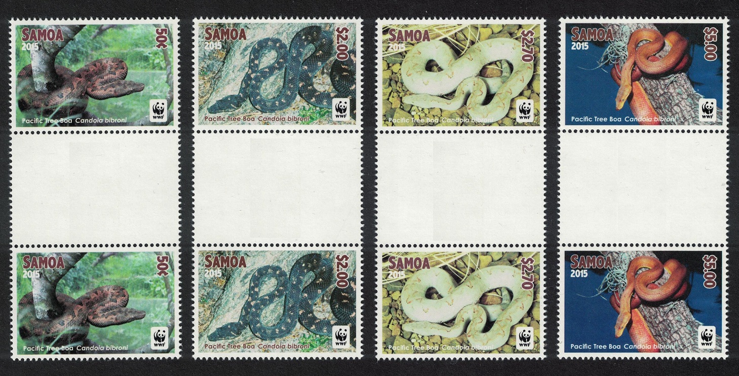 Samoa WWF Pacific Tree Boa Snake 4v White Frame Gutter Pairs 2015 MNH SG#1321-1324