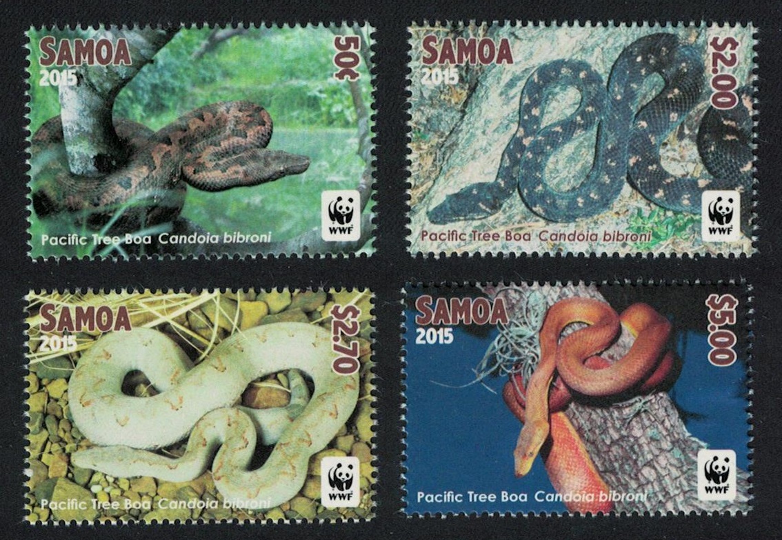 Samoa WWF Pacific Tree Boa Candoia bibroni Snake 4v 2015 MNH SG#1321a-1324a