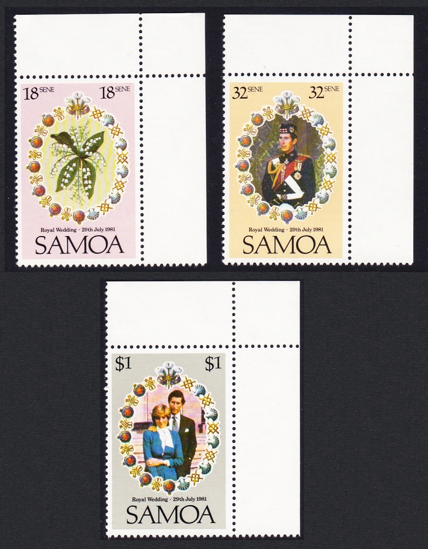 Samoa Charles and Diana Royal Wedding 3v Top Corners 1981 MNH SG#599-601 Sc#558-560