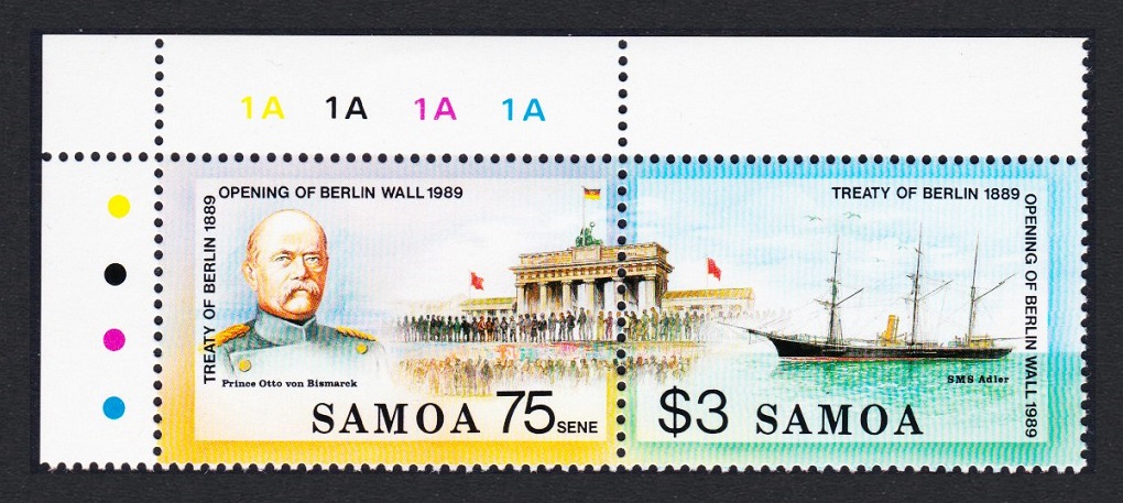 Samoa Berlin Wall Treaty of Berlin Corner pair 1990 MNH SG#844-845 Sc#773-774