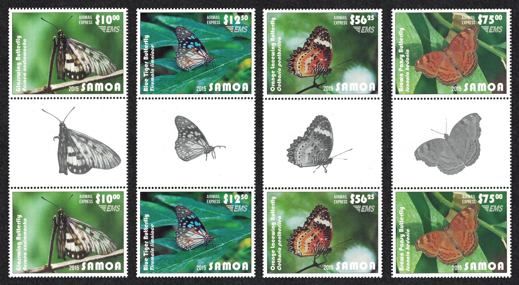 Samoa Butterflies Express Mail 4v Gutter Pairs Face Value £90+ 2015 MNH SG#E1-E4