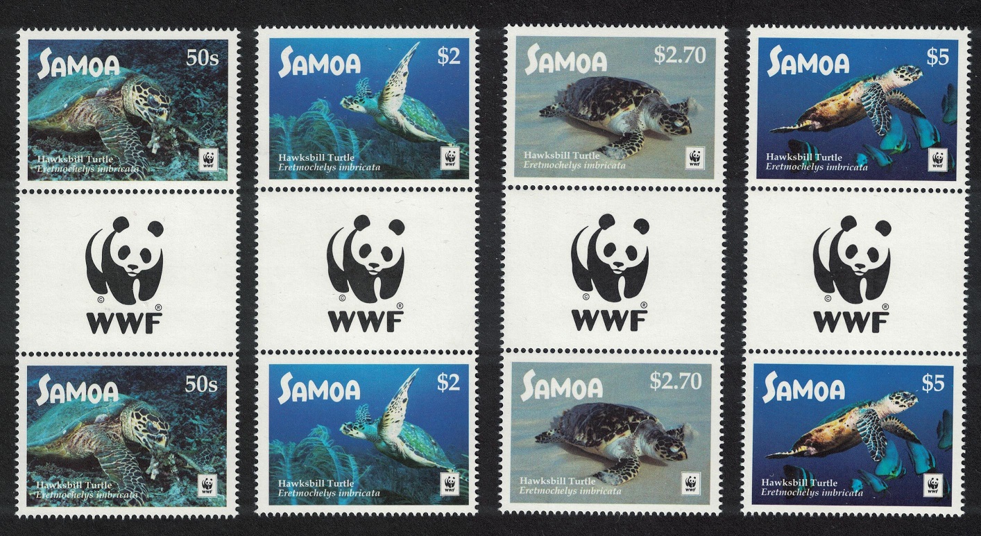 Samoa WWF Hawksbill Turtle 4v White Frame Gutter Pairs Logo 2016 MNH SG#1427-1430