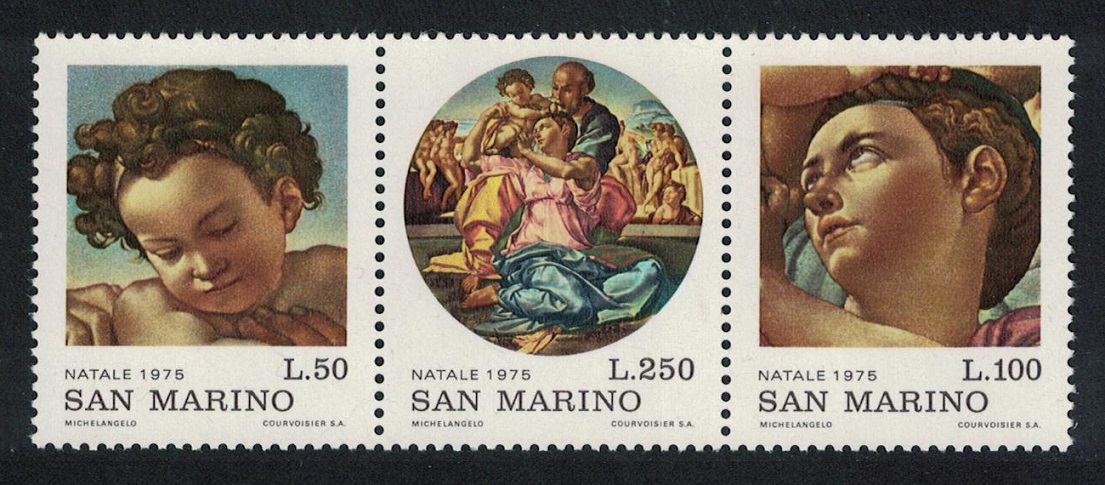 San Marino Christmas 500th Birth Anniversary of Michelangelo 3v Strip 1975 MNH SG#1037-1039