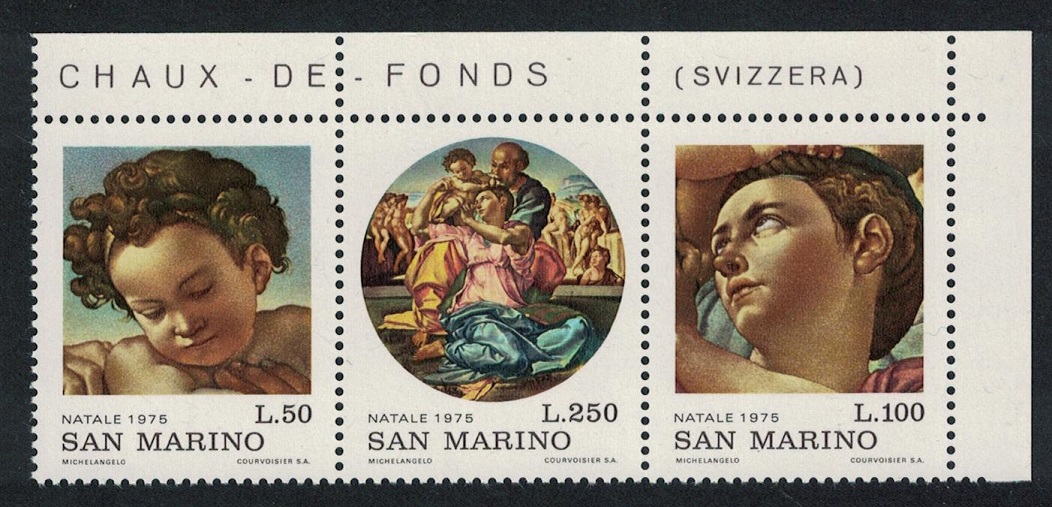 San Marino Christmas Michelangelo 3v Strip T2 Corners 1975 MNH SG#1037-1039