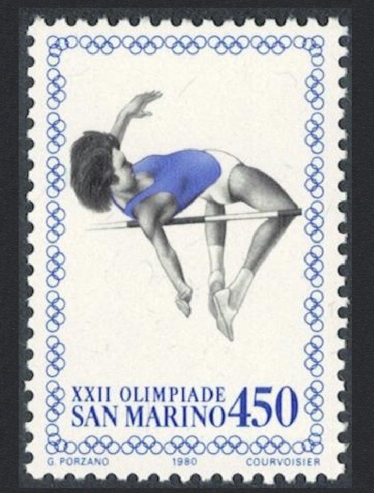 San Marino High Jump Olympic Games Moscow 450L Key Value 1980 MNH SG#1150